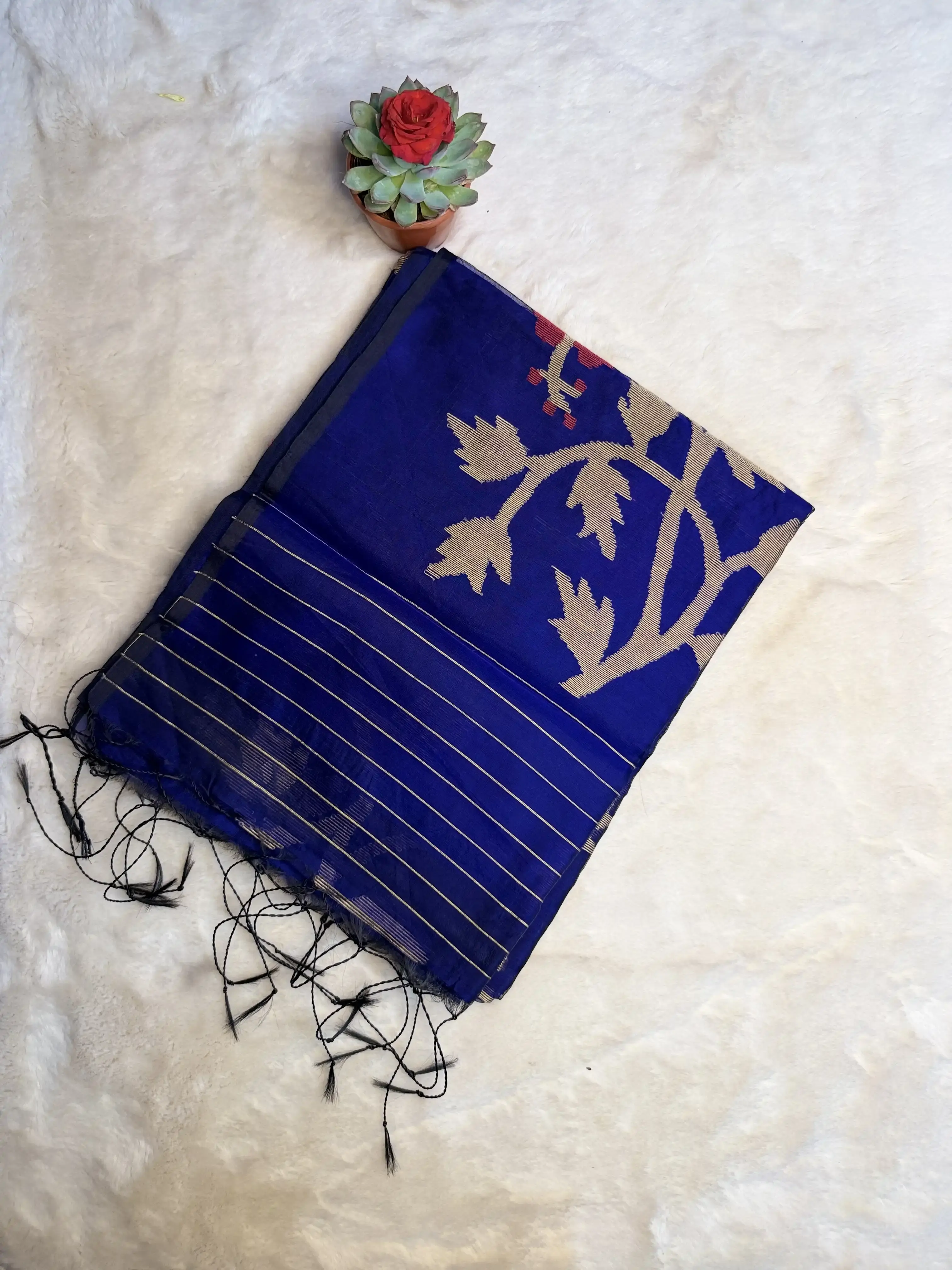 Blue Jamdhani work Pure Dhakai Cotton Saree