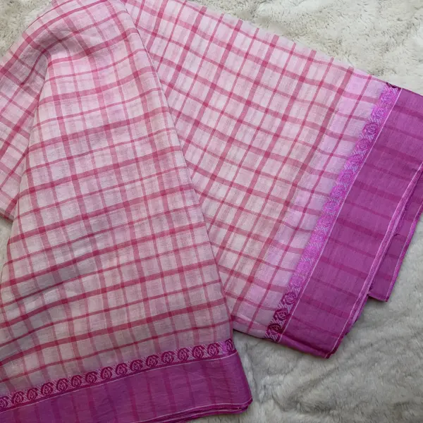 Baby Pink Checks Cotton Saree