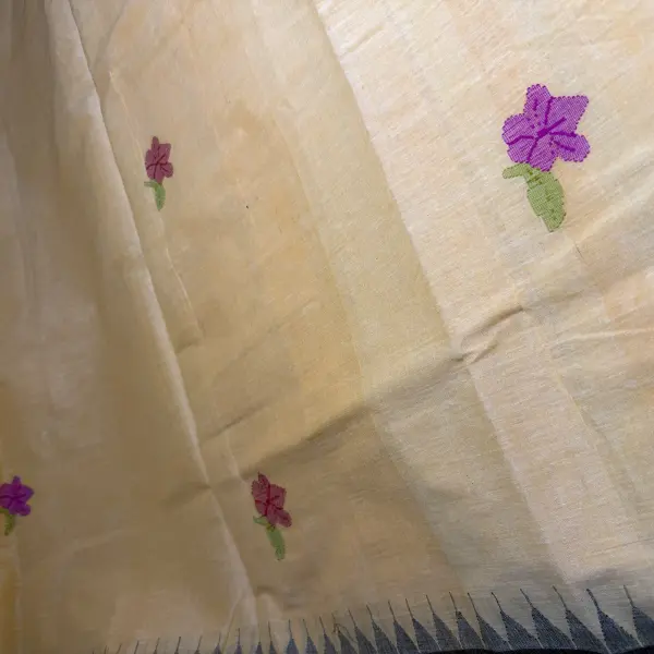 Mustard Yellow colour with Jamdhani work moirang phee pure cotton saree