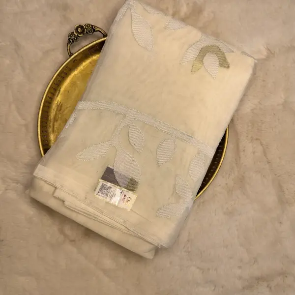 White with self design pure Dhakai Cotton Saree