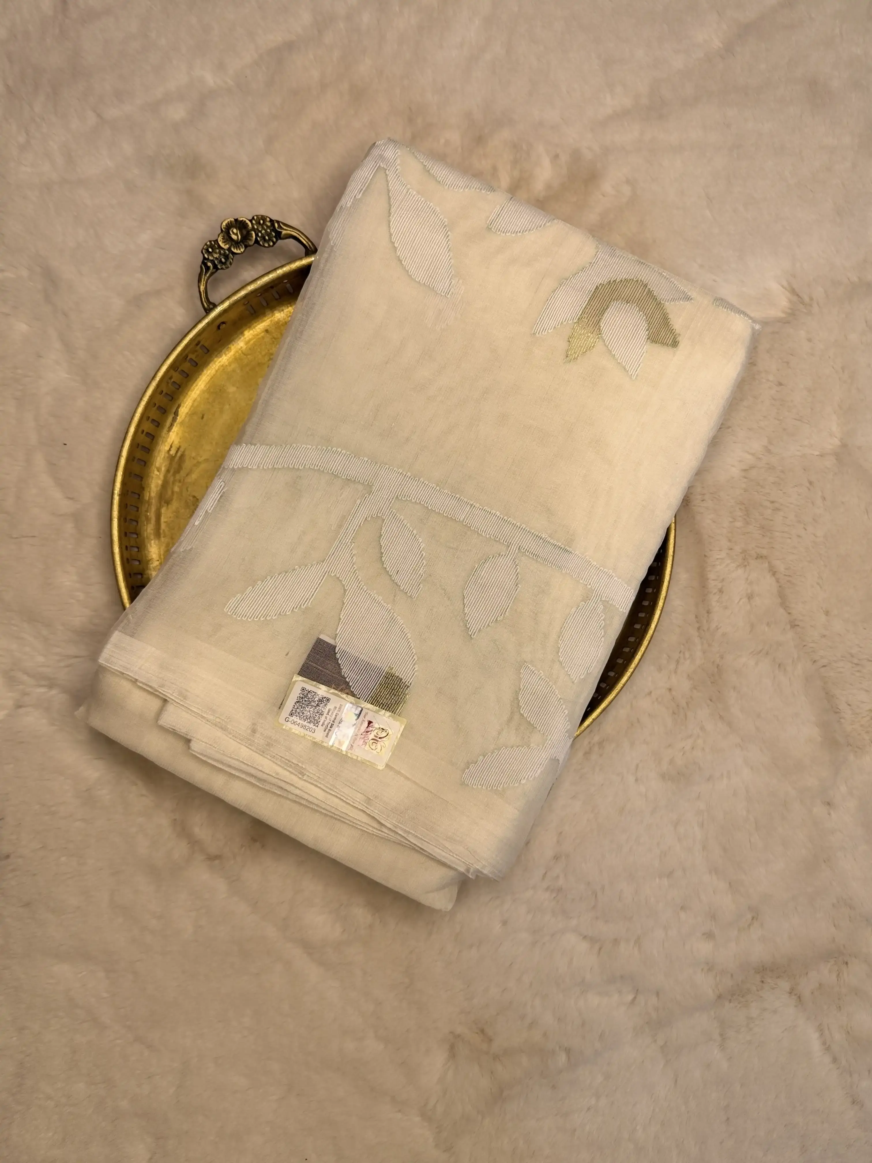 White with self design pure Dhakai Cotton Saree