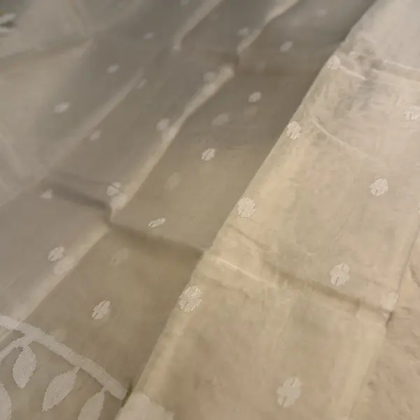 White with self design pure Dhakai Cotton Saree