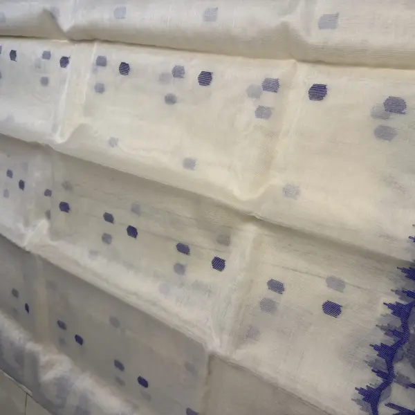 White Jamdhani Work Pure Dhakai Cotton Saree