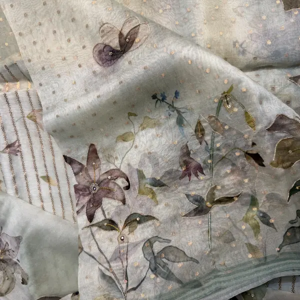 Powder Blue with elegant floral pattern Organza Saree