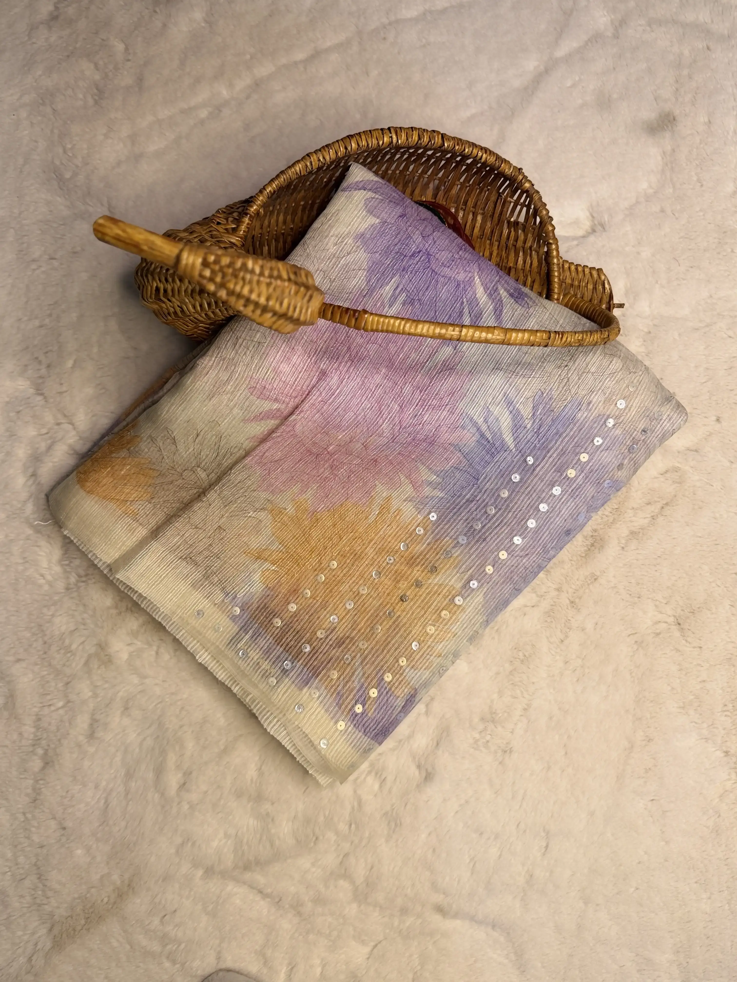 Multicolour floral pattern with sequin work Tussar Silk Saree