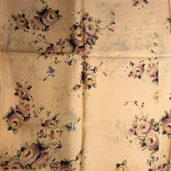 Beige floral Digital Print with lace border Muga Silk Saree