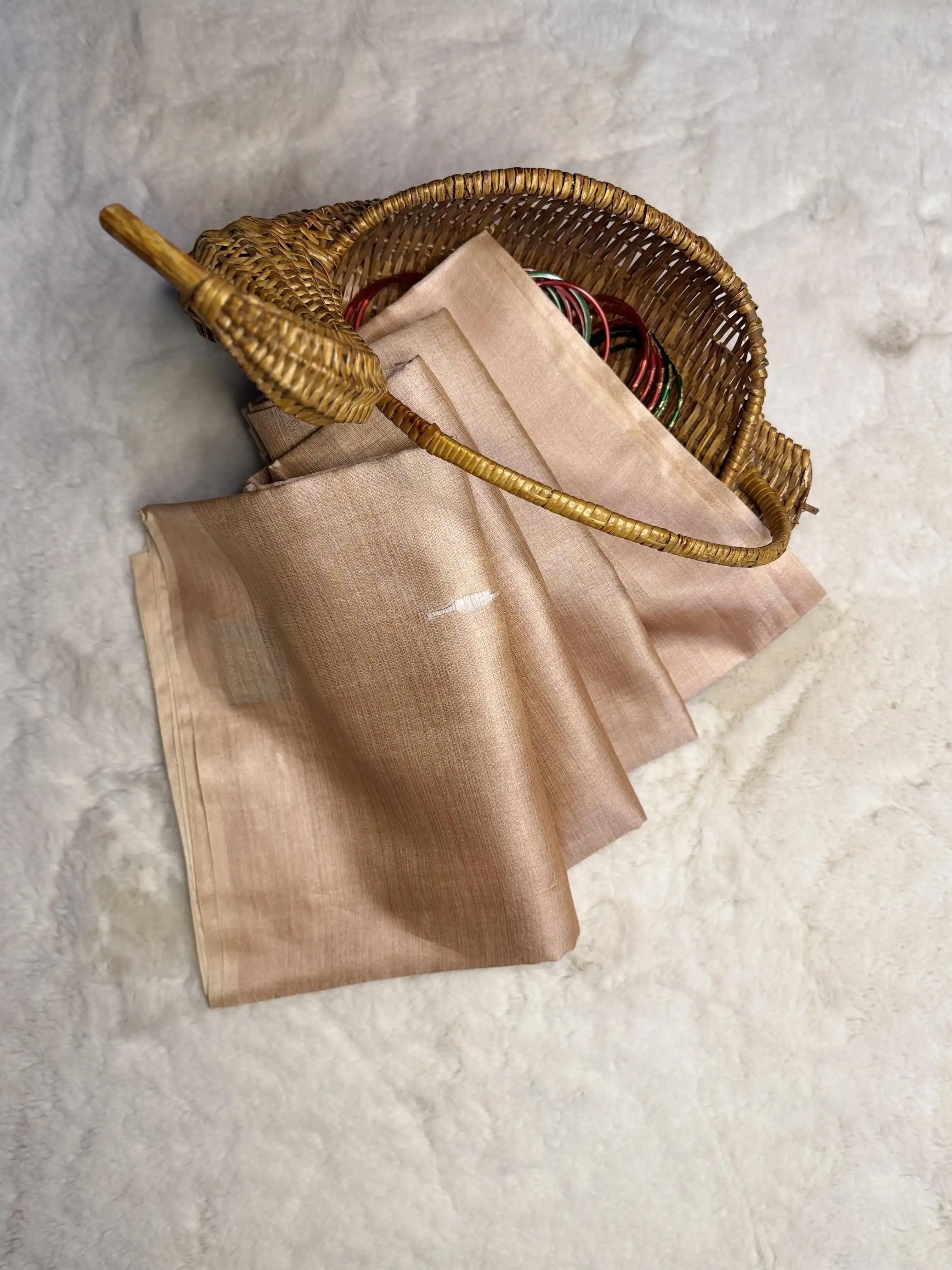 Beige Body With knot work Pure Tussar Silk Saree