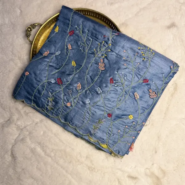 Grey thread work pure Tussar Silk Saree