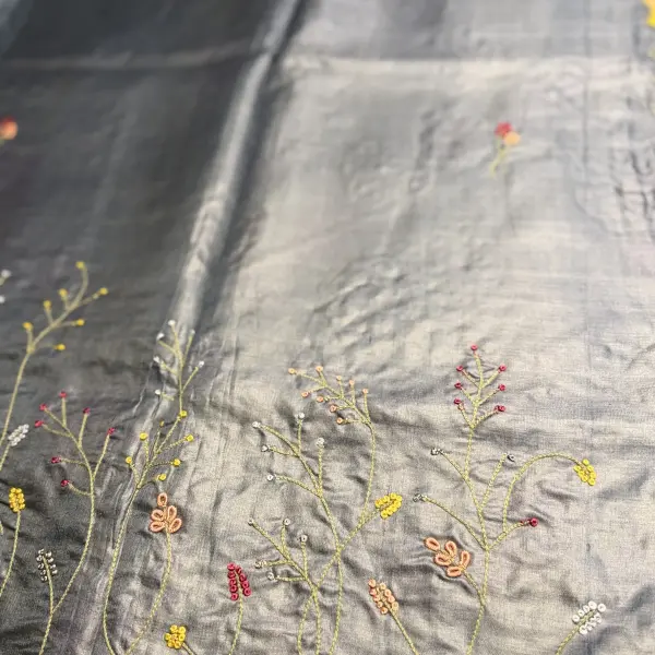Grey thread work pure Tussar Silk Saree