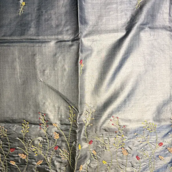 Grey thread work pure Tussar Silk Saree