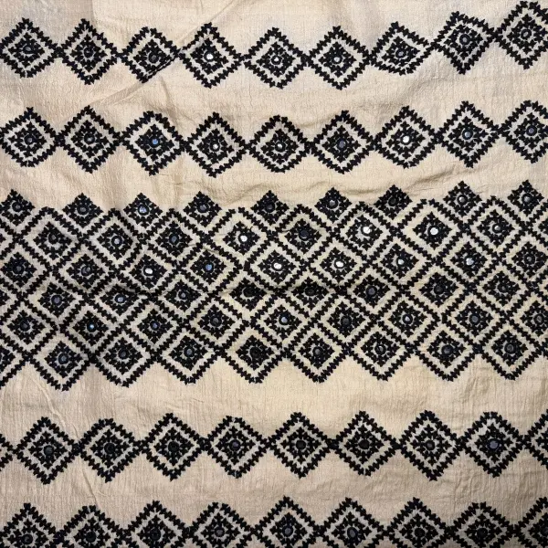 Cream Thread & Mirror work pure Tussar silk Saree