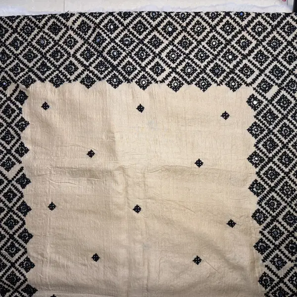 Cream Thread & Mirror work pure Tussar silk Saree