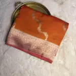 Orange with Pink Lehariya Pattern Chiniya Silk Saree