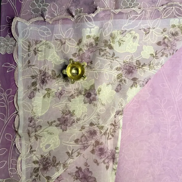Lavender Scallop border with Floral Pattern Organza Saree