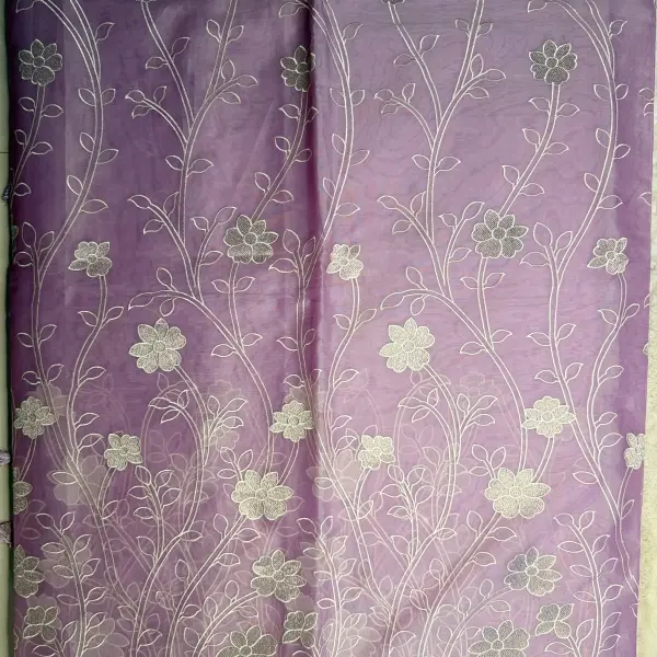 Lavender Scallop border with Floral Pattern Organza Saree