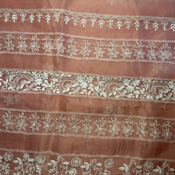 Peach Chikankari work pure organza saree