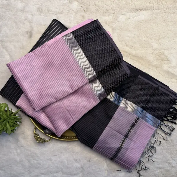 Rose Pink with Black Maheshwari Silk Cotton Saree