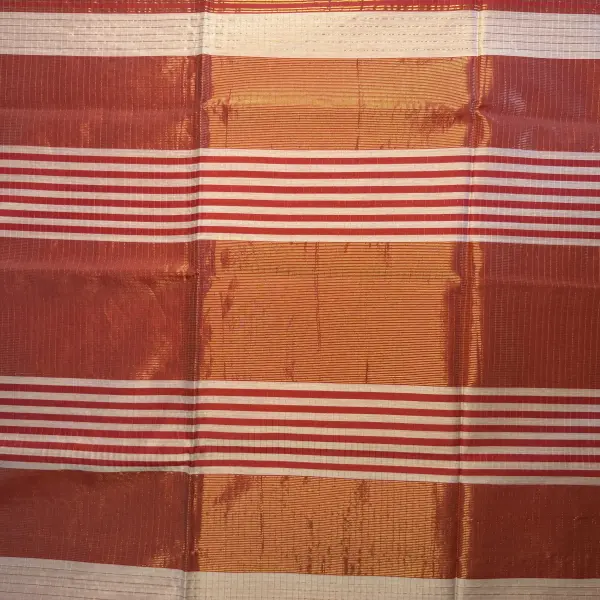 White & Red Microchecks Maheshwari Silk Cotton Saree