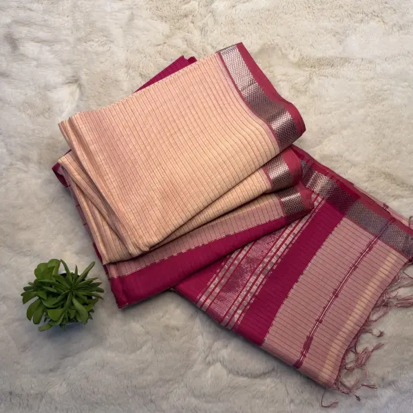 Peach with Pink Maheshwari Silk Cotton Saree