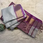 Grey with Purple Maheshwari Silk Cotton Saree