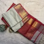 Grey with Red Self checks Maheshwari Silk Cotton Saree