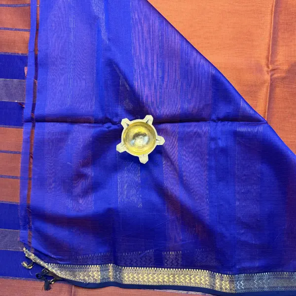 Rust Orange with Navy Blue Maheshwari Silk Cotton Saree