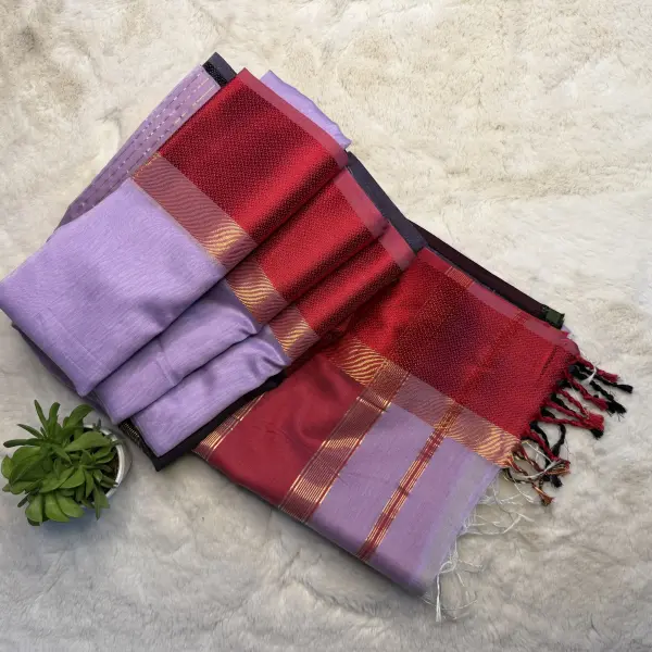 Lavender Ganga Jamuna Border Maheshwari Silk Cotton Saree