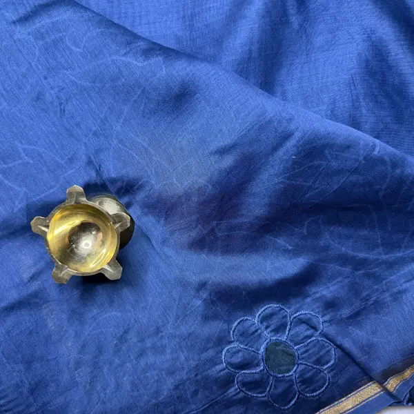 Navy Blue Patch work Semi Tussar Saree