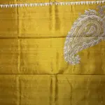 Yellow with thread work semi Raw Silk Saree