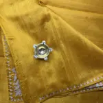 Yellow with thread work semi Raw Silk Saree