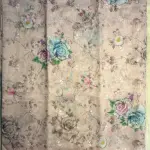 Peach thread work border digital print Linen Saree