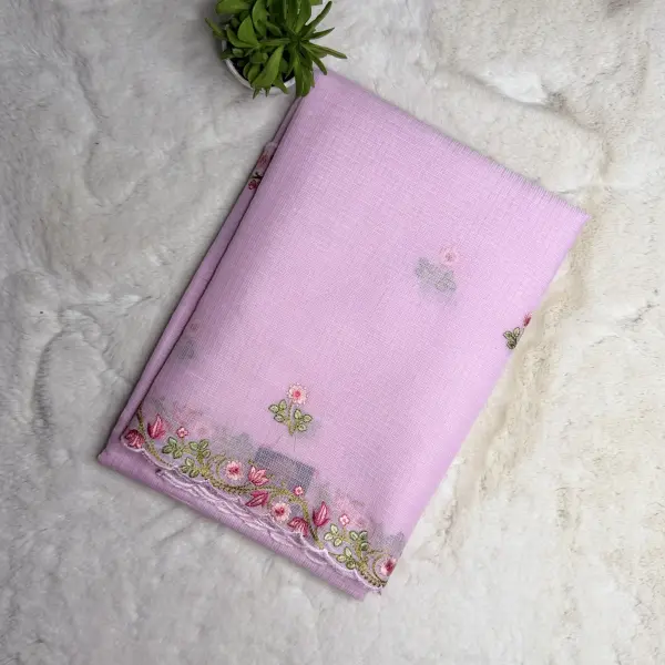 Rose Pink with floral thread work Kota Silk Cotton Saree