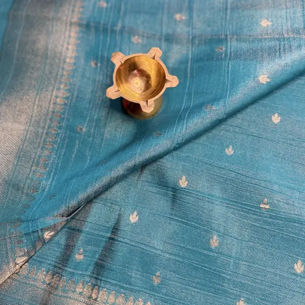 Blue Leaf motif Crush Viscose Fancy Saree