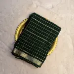 Dark Green Checks Semi Crepe fancy Saree