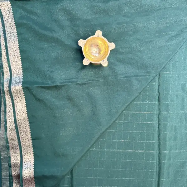 Dark Green Checks Semi Crepe fancy Saree