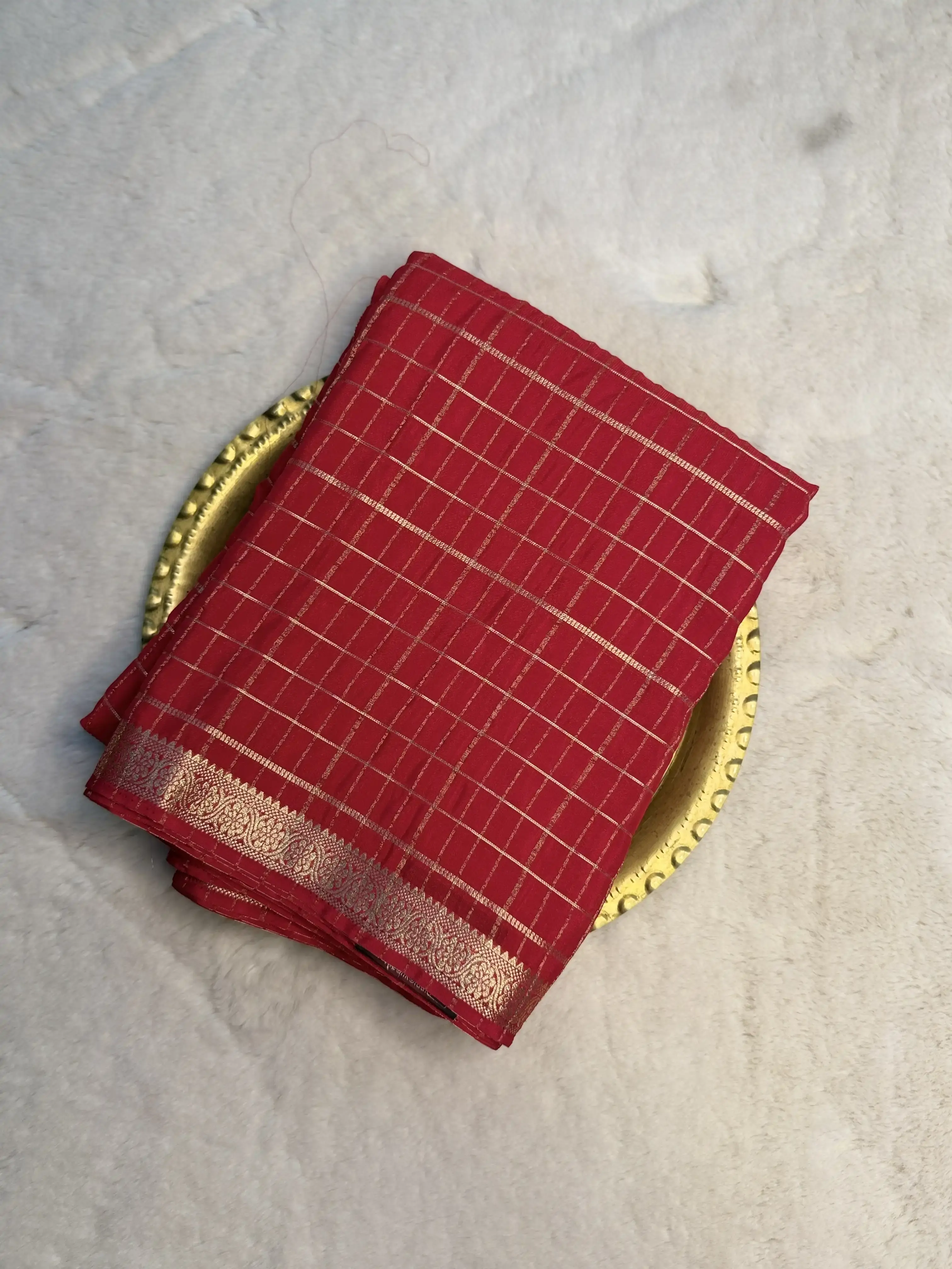 Dark Green Checks Semi Crepe fancy Saree