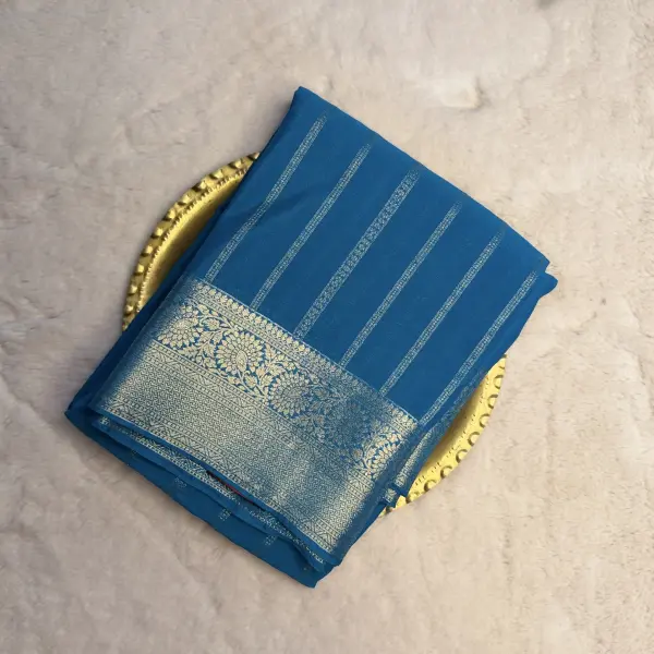 Blue Stripes Semi Crepe Fancy Saree