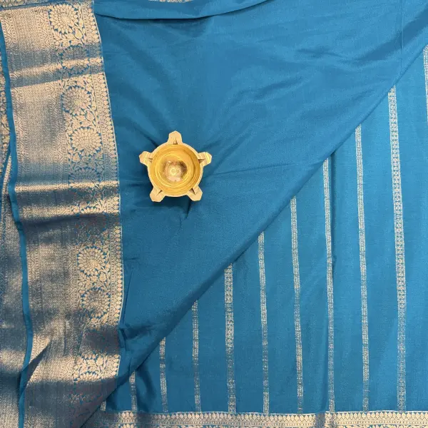 Blue Stripes Semi Crepe Fancy Saree