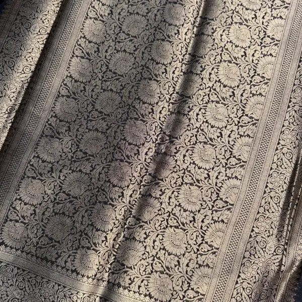 Black Floral motifs Viscose Fancy Saree