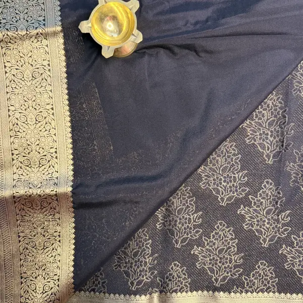 Black Floral motifs Viscose Fancy Saree