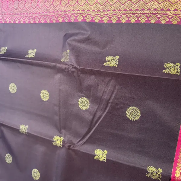Wine with pink border with buttas Semi Silk Saree