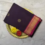 Wine with pink border with buttas Semi Silk Saree