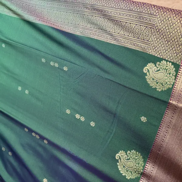 Green With Pink big border Semi Silk Saree