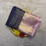 Navy Blue & Pink Border Semi Silk Saree