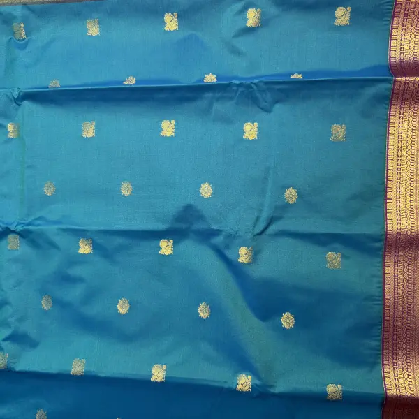 Rama Green & Wine Border Semi Silk Saree