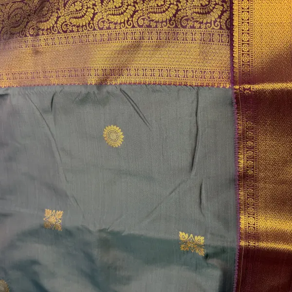 Grey with Maroon Border Semi Silk Saree