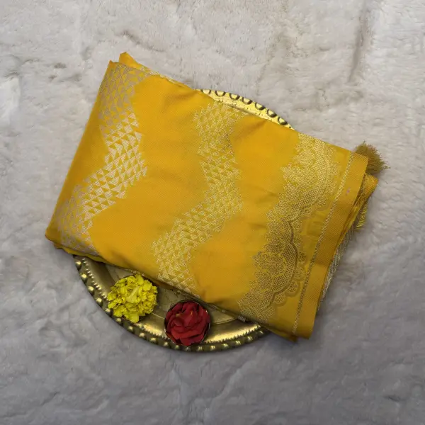 Yellow lehariya design Semi Silk Saree