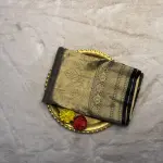 Gold with Black zari border tissue Semi Silk Saree