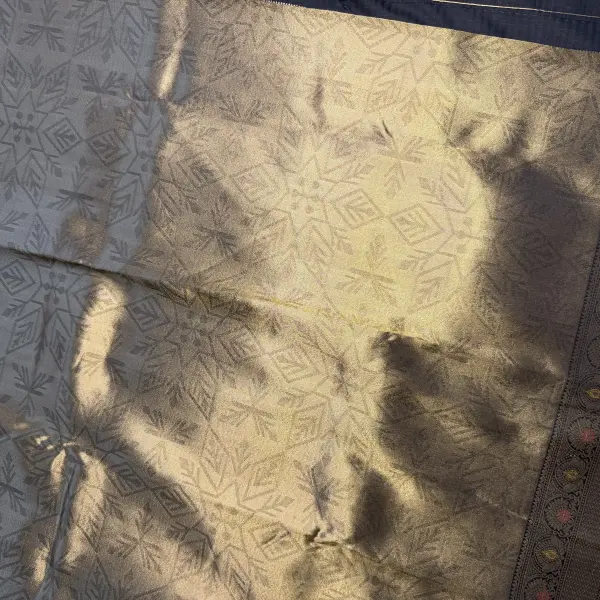 Gold with Black zari border tissue Semi Silk Saree