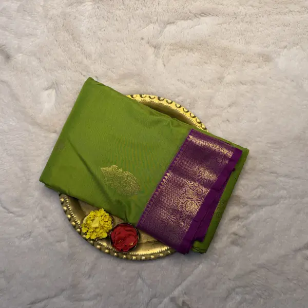 Green With Pink border Semi Silk Saree